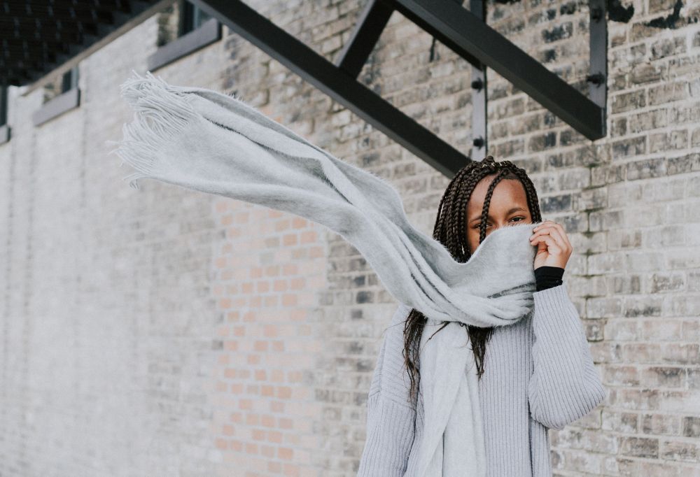 ethical grey outfit scarf
