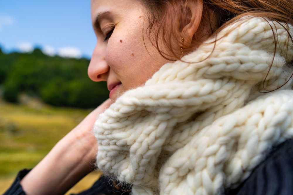 woman wearing wool scarf