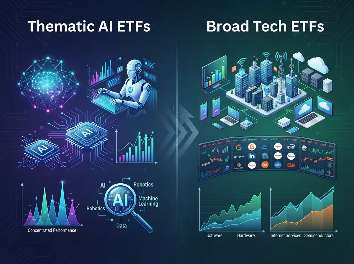 Thematic AI ETFs vs Broad Tech ETFs: Which Should You Own?