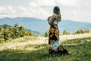 boho dresses made in the usa Silk Maxi Dress  Lace-up Front, Vintage Boho Style