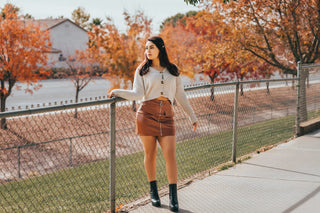 brown skirt outfit winter