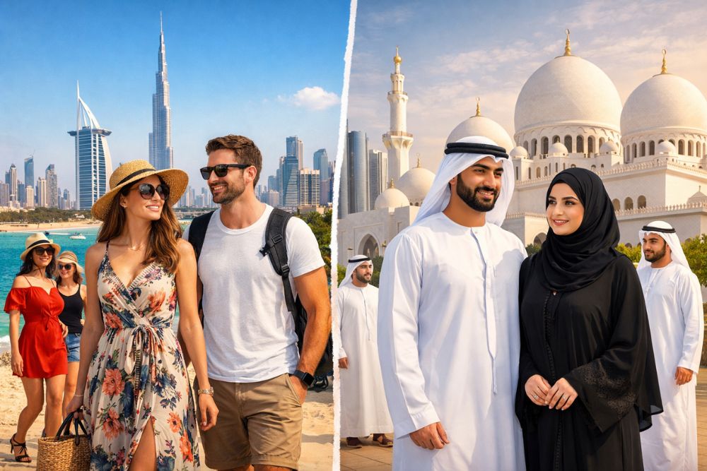 dress code difference Dubai Abu Dhabi tourist