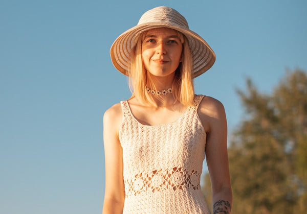 what to wear under crochet dress St Tropez The Kaya Blue and White Crochet Coverup Dress Say hello to your new go What to wear under a
