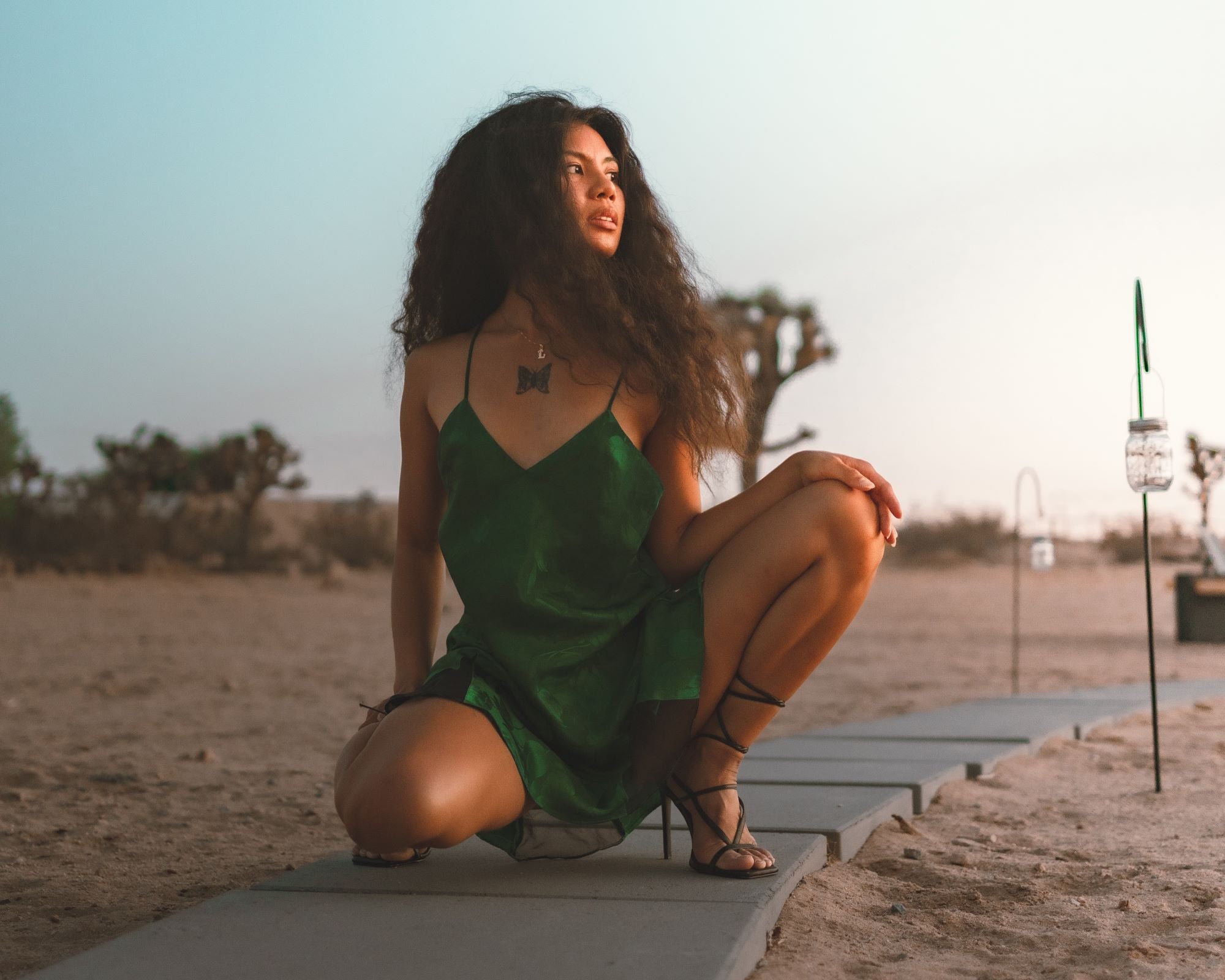 green slip dress outfits